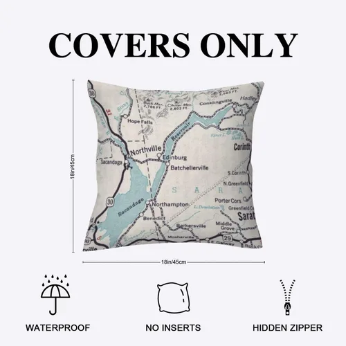 Vista 2 de Sacandaga - Funda de almohada para exteriores, diseño de mapa del lago, impermeable, fundas de almohada decorativas modernas para patio, sofá