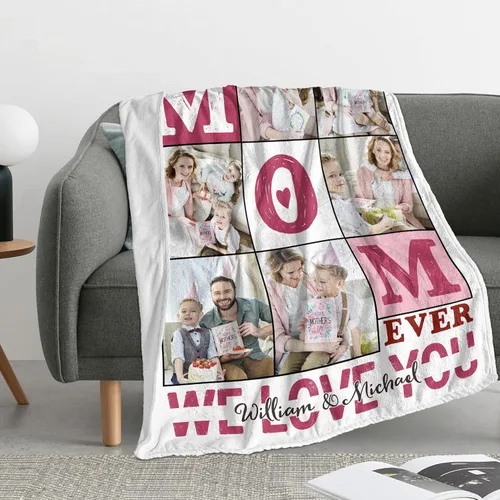 Vista 3 de Youltar Regalos personalizados para el día de la madre para mamá, manta de fotos personalizada de hija e hijo, 6 collages de fotos de 30 x 40