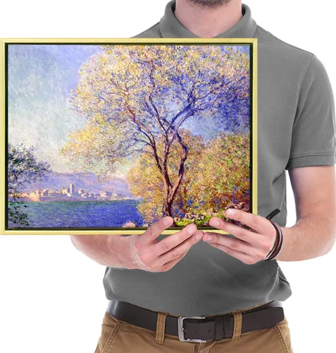 Vista 6 de Wieco Art Lienzo decorativo Monet Antibes Seen from The Salis Garden con marco dorado, impresión HD de 16 x 12 pulgadas, listo para colgar