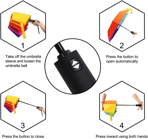 Vista 5 de Paraguas plegable arcoíris para adultos compacto pequeño automático para 0.2Arco iris