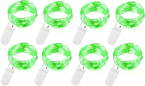 Vista 10 de VOOKRY Paquete de 8 guirnaldas de 30 luces LED que funcionan con pilas, 10 pies de cable rojo mini plateado luciérnaga luces de luna estrellada