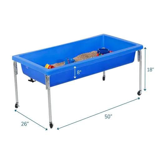 Vista 3 de Children's Factory - Mesa sensorial de arena y agua con juego de tapa para preescolar, guardería, aula, juego al aire libre, 18", azul
