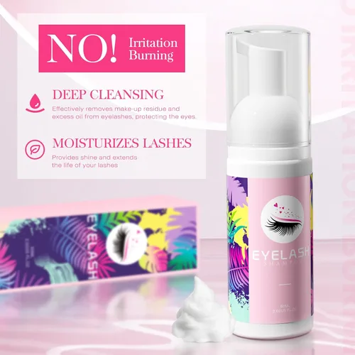 Vista 3 de Champú de pestañas para extensiones de pestañas, kit de limpieza de champú para pestañas 60ml Eyelash Extension Cleanser with Shampoo Brush