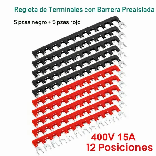 Vista 5 de Bloque de terminales y tira – 5 bloques de terminales de tornillo de doble fila de 12 posiciones de 600 V 15 A con cubierta + 10 tiras de puente