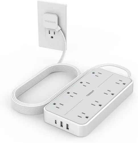 Vista 13 de TESSAN - Protector contra sobretensiones, cable de extensión de enchufe plano de 5 pies Negro