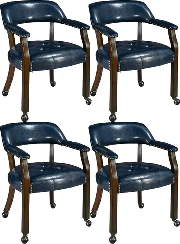 Vista 13 de LEEMTORIG Juego de 2 sillas de comedor con ruedas y brazo, sillas de comedor grandes con ruedas, silla de mesa de póquer de madera maciza, 26