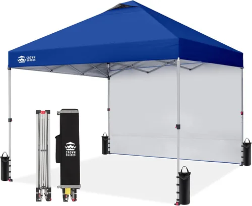Vista 10 de CROWN SHADES Toldo desplegable de 8 x 8 con 1 pared lateral, tienda de campaña para playa, beige
