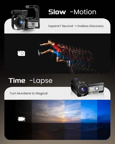 Vista 7 de Videocámara 5K, cámara de video BREGOO UHD 64MP para vlogging en YouTube con pantalla táctil giratoria de 3" 270°, cámara digital con visión Negro