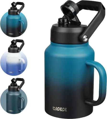 Vista 23 de BJPKPK Botella de agua aislada de un galón (128 onzas), de acero inoxidable, apta para lavavajillas, jarra sin BPA con mango ergonómico y parte