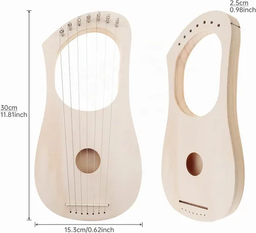 Vista 5 de Kit de 7 cuerdas de arpa de liria, haz tu propia madera de bajo, arpa de lira de madera con poste de cuerda afinación