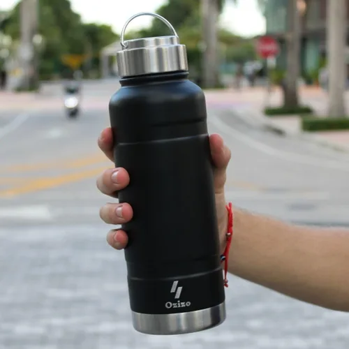 Vista 4 de Ozizo - Paquete de 2 botellas de agua aisladas, termo de 31 onzas, botella de agua de acero inoxidable con tapa, doble pared aislada al vacío, boca