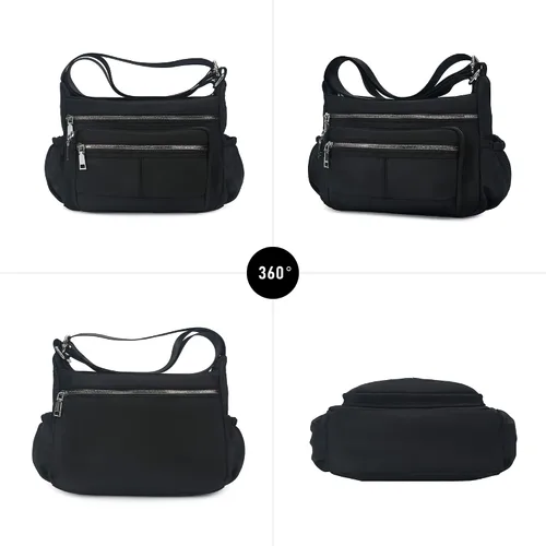 Vista 7 de Chinllo Bolso cruzado de nailon para mujer, con múltiples bolsillos, espacioso, bolso de hombro con correa