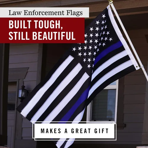 Vista 5 de Bandera de Estados Unidos de línea azul fina de 2 x 3 pies, estrellas bordadas resistentes y rayas cosidas, ojales de latón, protección UV, bandera