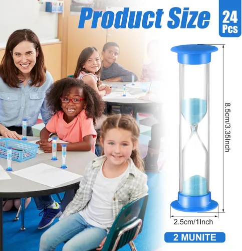 Vista 2 de 24 piezas de temporizador de arena para niños, reloj cubierto de acrílico, cepillo de dientes, temporizador de arena para aula y escuela (azul)