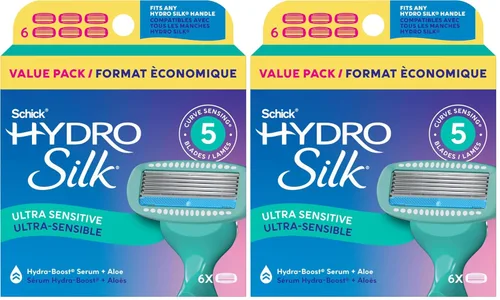 Vista 10 de Schick Hydro Silk Sensitive - Recambios de cuchillas de afeitar para mujer, 4 unidades, maquinillas de afeitar de 5 cuchillas para piel sensible