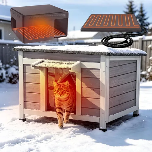 Vista 9 de GUTINNEEN Casa Grande para Gatos al Aire Libre Resistente a la Intemperie con Puertas de Escape, Madera Maciza Aislada Más Gruesa, Porche Grande