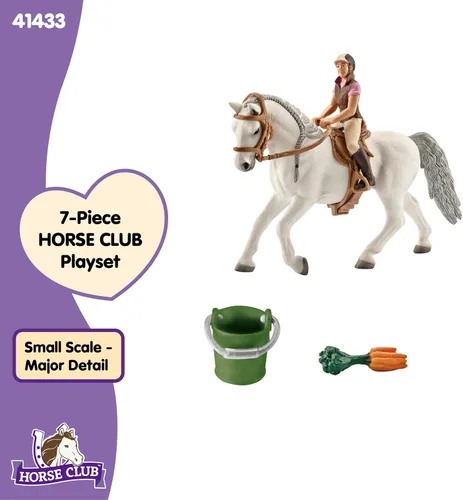 Vista 4 de Schleich Horse Club - Juego de 7 piezas de jinete y caballo con accesorios, figura realista de jinete y yegua Lipizzaner, juguetes divertidos