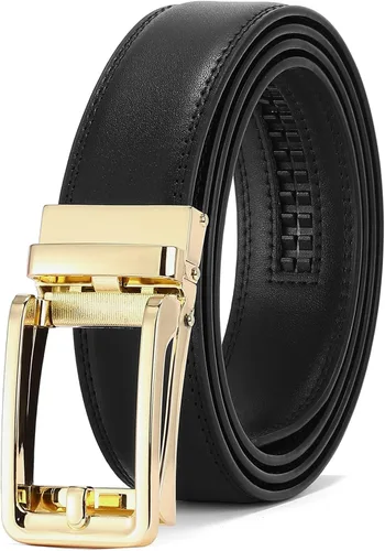 Vista 37 de SENDEFN Cinturón de vestir casual de cuero para hombre de 1 3/8 pulgadas con hebilla de clic ajustable automática con caja de regalo A-negro-71gs
