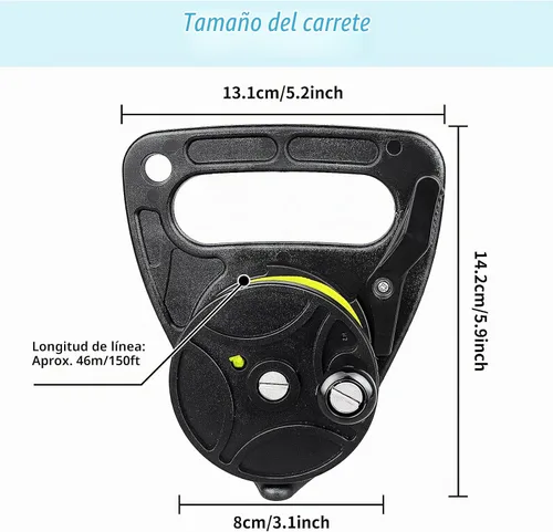 Vista 7 de Anclaje compacto de 150 pies para kayak con tapón de pulgar para buceo submarino de seguridad 150ft Strong Nylon Line, Easy Control Dive Reel