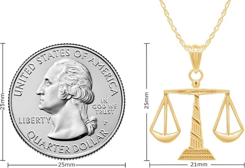 Vista 7 de AFFY Collar con colgante de escamas de justicia de plata de ley 925 de oro de 14 quilates