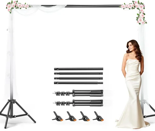 Vista 12 de BEIYANG Soporte de fondo ajustable de 6.5 x 6.5 pies, kit de soporte de fondo para fotos con bolsa de transporte para fiestas, decoración, bodas
