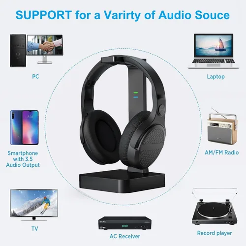 Vista 4 de ANSTEN Auriculares inalámbricos para ver televisión con transmisor RF óptico digital RCA 2.4 GHz, base de carga, auriculares sobre la oreja con 3