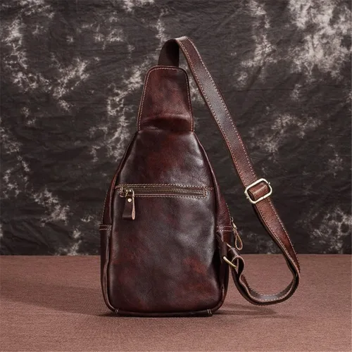 Vista 2 de Ztimi Bolso de hombro para hombre, bolso de mensajero, bolso de pecho para hombre, bolso cruzado casual, bolso retro pintado a mano