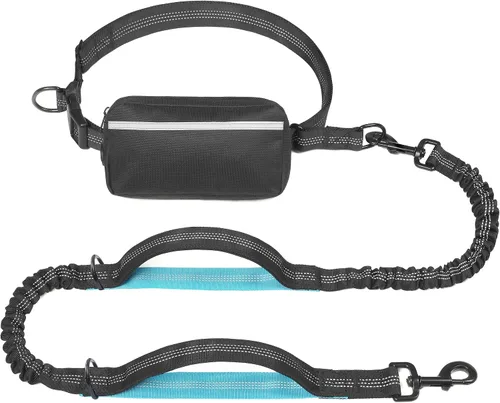 Vista 19 de iYoShop Correa de perro manos libres con bolsa con cierre, dobles asas acolchadas y elástica duradera para caminar, trotar y correr con tu perro