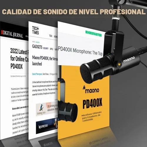Vista 2 de MAONO Micrófono dinámico PD400X, micrófono de la PC del podcast del USB/XLR