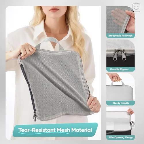 Vista 5 de Veken Juego de 11 cubos de compresión para artículos esenciales de viaje, bolsas organizadoras compresibles expandibles grandes para ropa, bolsas