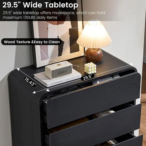 Vista 5 de Standifurno Cómoda de 29.5'' de Ancho para Clóset, Cajones Negros con Diseño Curvo, Cajonera con 5 Cajones, Cajón Vertical con Amplio