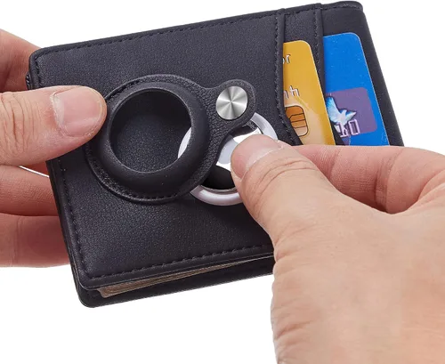 Vista 5 de Hawanik Billetera plegable delgada para hombre con soporte integrado para AirTag
