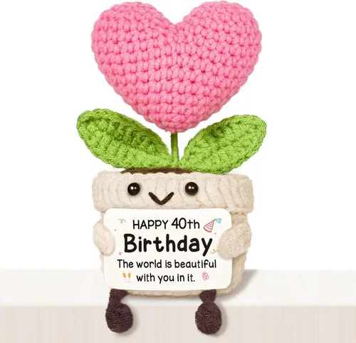 Vista 21 de Regalos de cumpleaños número 16 para niñas, flor de corazón rosa de ganchillo hecha a mano, regalos de dulces 16 para niñas, decoraciones