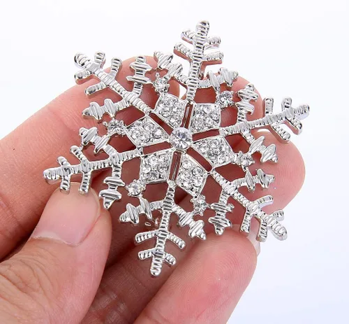 Vista 5 de EleQueen Broche de copo de nieve de cristal austriaco transparente para mujer