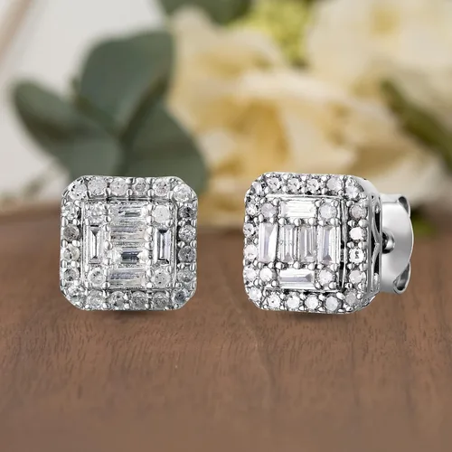 Vista 3 de Natalia Drake Aretes pequeños redondos con diamantes de 12 quilates para mujer en plata de ley 925 chapada en rodio, Metal precioso., Diamante