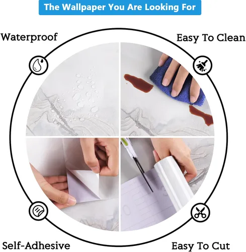 Vista 9 de CRE8TIVE Papel tapiz de mármol blanco y gris brillante de 24 x 354 pulgadas, tamaño grande, para despegar y pegar, papel de contacto de mármol
