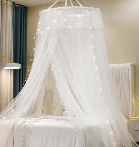 Vista 13 de VETHIN - Dosel de cama de princesa para niñas, cortina de dosel de cama de doble capa con malla transparente, mosquitero de princesa con encaje