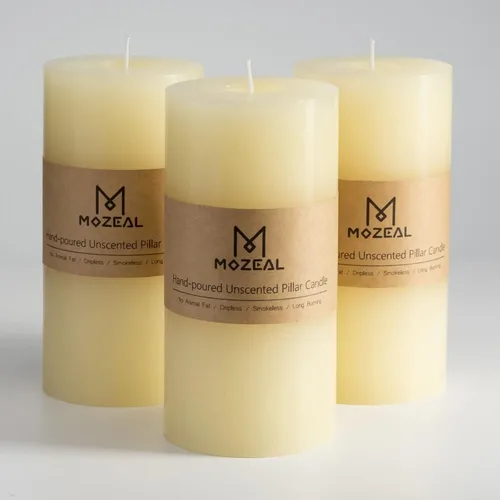 Vista 14 de MOZEAL Juego de 3 velas sin perfume vertidas a mano de 3 x 6 pulgadas, velas tipo pilar sin goteo, combustión de larga duración, aproximadamente 120