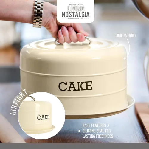 Vista 4 de KitchenCraft Living Nostalgia - Lata hermética para pasteles, 11.2 x 7.1 in, color crema antiguo
