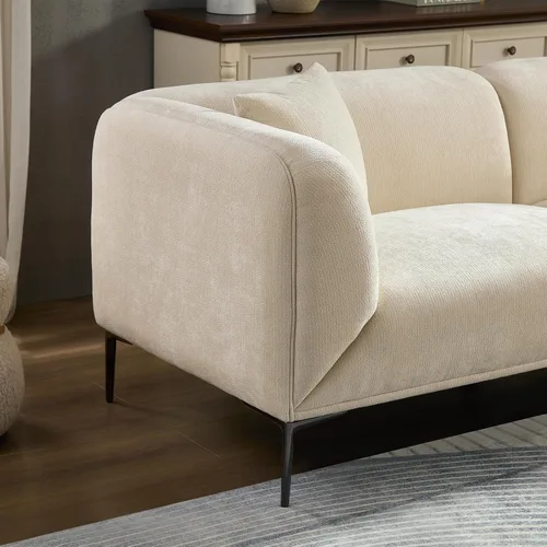 Vista 7 de Sofá moderno de 82 pulgadas con patas de metal, sofá boucle tapizado, sofás de lujo con asiento profundo de 3 plazas, sofá alto y minimalista
