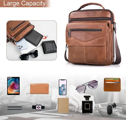 Vista 4 de COSCOOA Bolso de hombro para hombre, bolso de cuero para hombre, bolso cruzado para hombre, bolso de mensajero, bolso de viaje