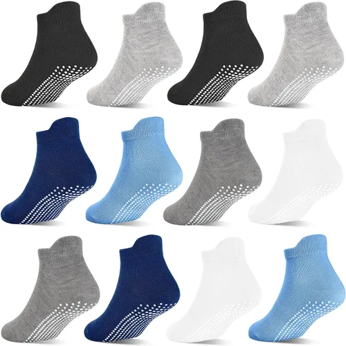 Vista 10 de Calcetines antideslizantes con agarre para bebés, niñas y niños, calcetines tobilleros para niños de 6 meses a 7 años, 12 pares