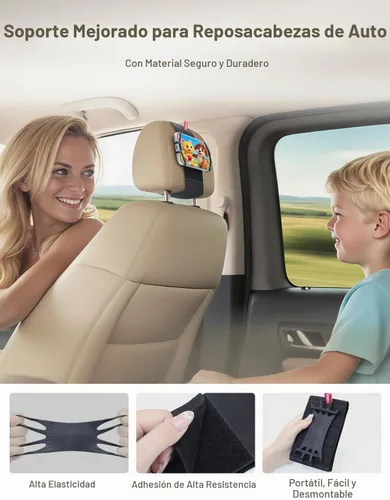 Vista 2 de Soporte de silicona para teléfono de automóvil, soporte ajustable para reposacabezas de teléfono compatible con iPhone 17, 16, 15, 14 Pro Max