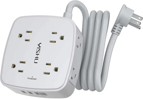 Vista 11 de Regleta de protección contra sobretensiones de 5 pies, 8 tomas amplias con 4 puertos USB, extensor de salida de 3 lados con cable de extensión de 5