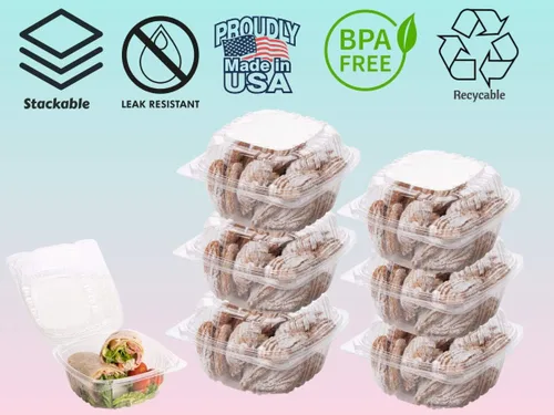 Vista 4 de Recipientes de postre (paquete de 25 – 6 x 6 x 3) contenedores de plástico desechables para alimentos, contenedor de alimentos transparente