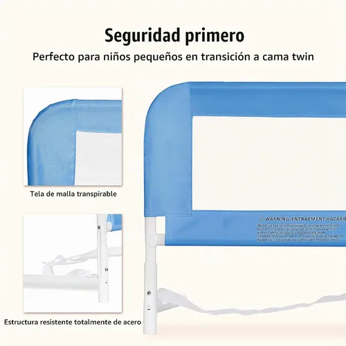 Vista 5 de Dream On Me Riel de cama de malla ajustable, dos niveles de altura, listo para usar, compatible con camas de tamaño individual para adultos, Rosa