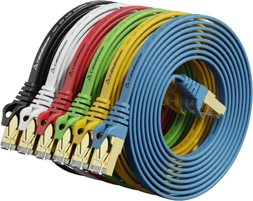 Vista 8 de Cable blindado Cat 7 para conexión de Ethernet (cable de la más alta velocidad), plano, tiene un conector RJ45 a prueba de enganche, para módem