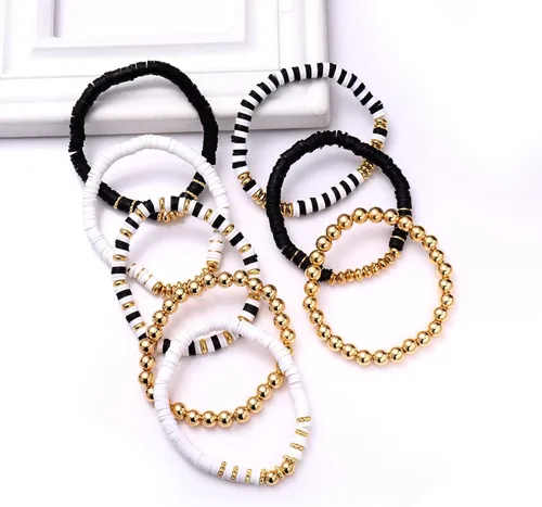 Vista 55 de Surfer Heishi - Pulseras apilables para mujer, apilables, de vinilo arcoíris, disco de arcilla, pulseras elásticas para la amistad, joyería bohemia