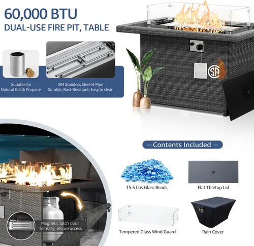 Vista 5 de NICESOUL Juego de muebles de patio de ratán extra grande con mesa para fogata de gas y propano, 29.3 pulgadas, respaldo alto, cómodos conversaciones