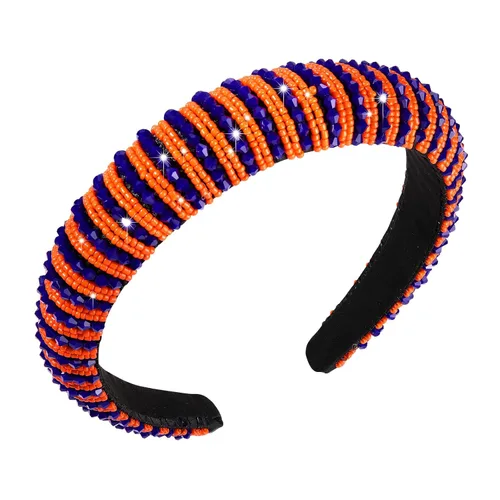 Vista 15 de NVENF Diademas para el día del partido, diadema de fútbol para mujer, con cuentas de cristal y cuentas azules y blancas, accesorios de fútbol